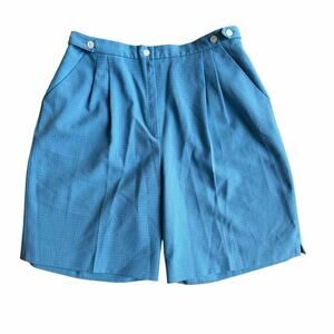 Vintage Leon Levin Blue Checked Pleated High Waisted 12 Grandma Bermuda Shorts